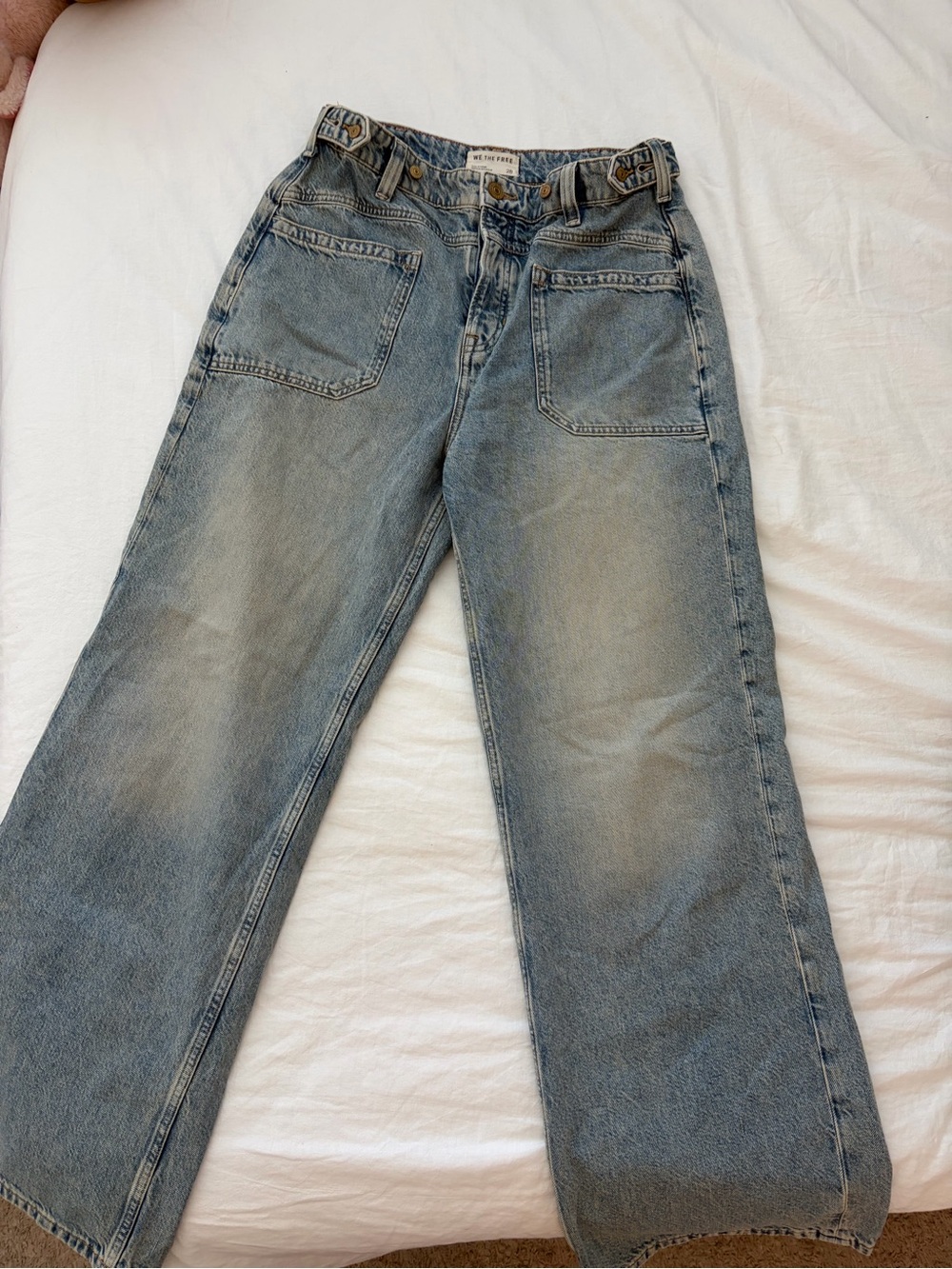 We The Free Washed Blue Relaxed Wide-Leg Jeans